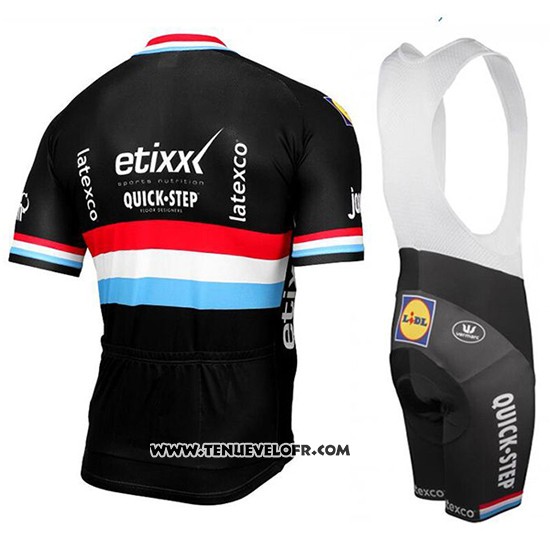 2017 Maillot Ciclismo Etixx Quick Step Champion Luxembourg Noir Manches Courtes et Cuissard